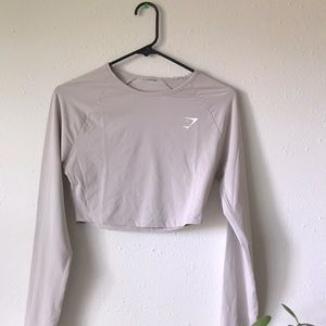 Gymshark size small cropped long sleeve workout top tan nude
